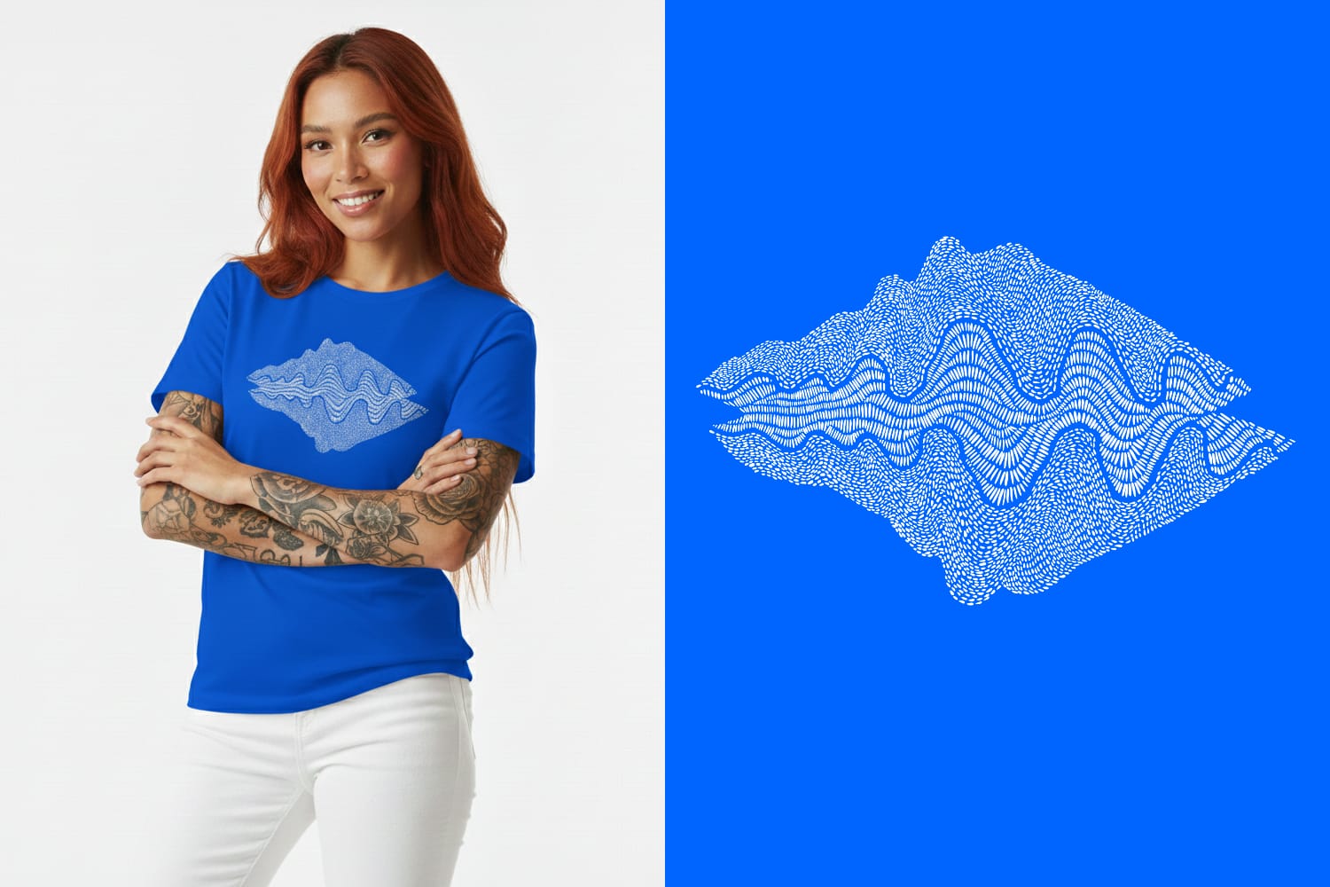 Model wearing tshirt with clam